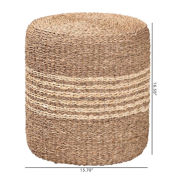 Bali & Pari Wickham Modern Bohemian Natural Brown Seagrass Ottoman Footstool - 240-13480-ZORO