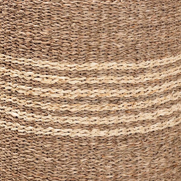 Bali & Pari Wickham Modern Bohemian Natural Brown Seagrass Ottoman Footstool - 240-13480-ZORO