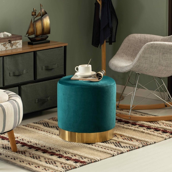 Fabulaxe Ottoman, 15.75 W, Velvet, MDF, Metal, Green - QI004323.DGN
