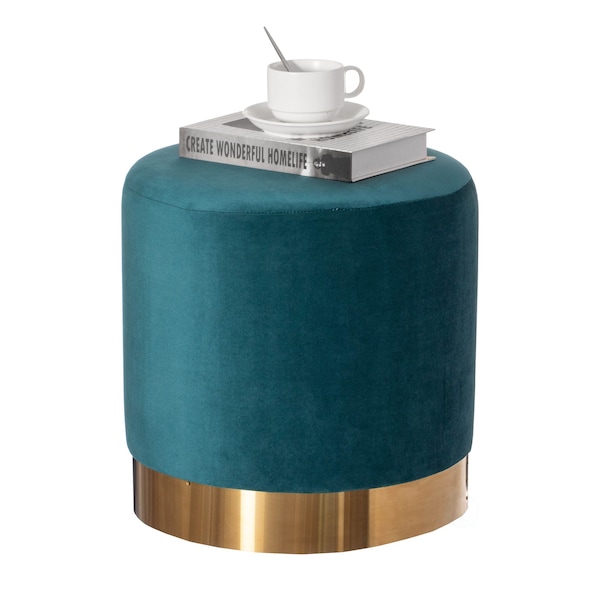 Fabulaxe Ottoman, 15.75 W, Velvet, MDF, Metal, Green - QI004323.DGN