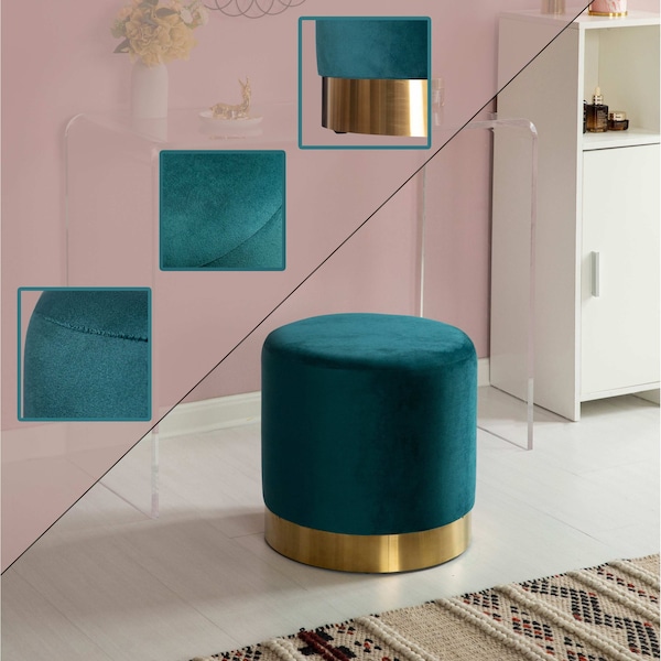Fabulaxe Ottoman, 15.75 W, Velvet, MDF, Metal, Green - QI004323.DGN