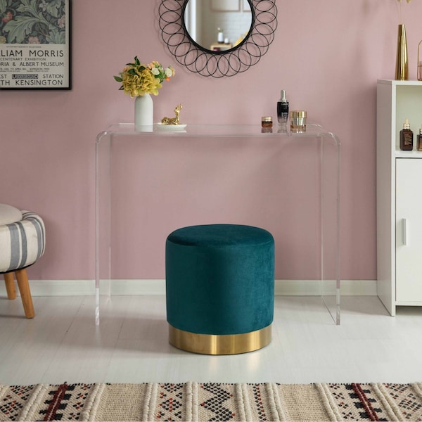 Fabulaxe Ottoman, 15.75 W, Velvet, MDF, Metal, Green - QI004323.DGN