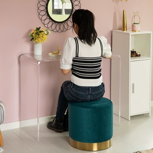 Fabulaxe Ottoman, 15.75 W, Velvet, MDF, Metal, Green - QI004323.DGN