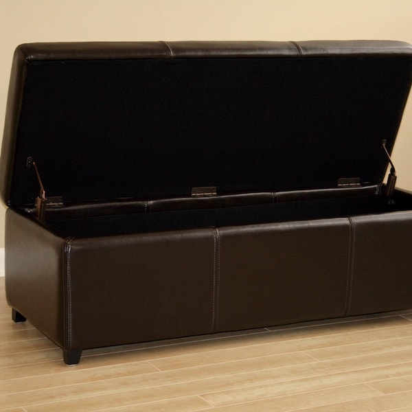 Baxton Studio Chanuncey Storage Ottoman, 18 in W, 16.5 in H, Leather, Brown - A-1956