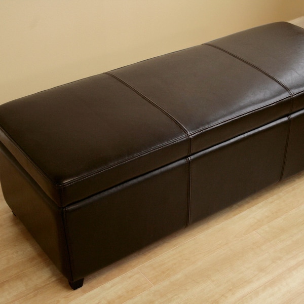Baxton Studio Chanuncey Storage Ottoman, 18 in W, 16.5 in H, Leather, Brown - A-1956