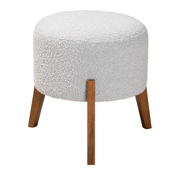 Baxton Studio Elkie Japandi Light Grey Boucle Fabric and Walnut Brown Finished Wood Ottoman Footstool - 233-13323-ZORO