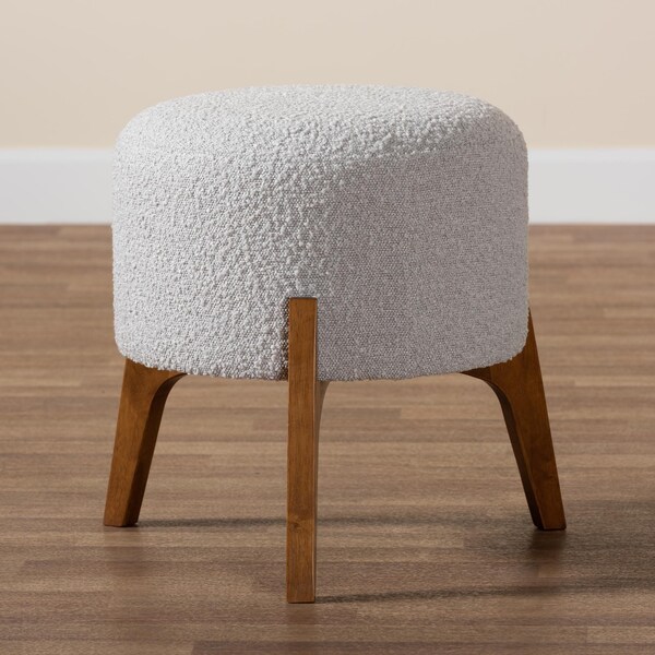 Baxton Studio Elkie Japandi Light Grey Boucle Fabric and Walnut Brown Finished Wood Ottoman Footstool - 233-13323-ZORO