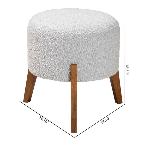 Baxton Studio Elkie Japandi Light Grey Boucle Fabric and Walnut Brown Finished Wood Ottoman Footstool - 233-13323-ZORO