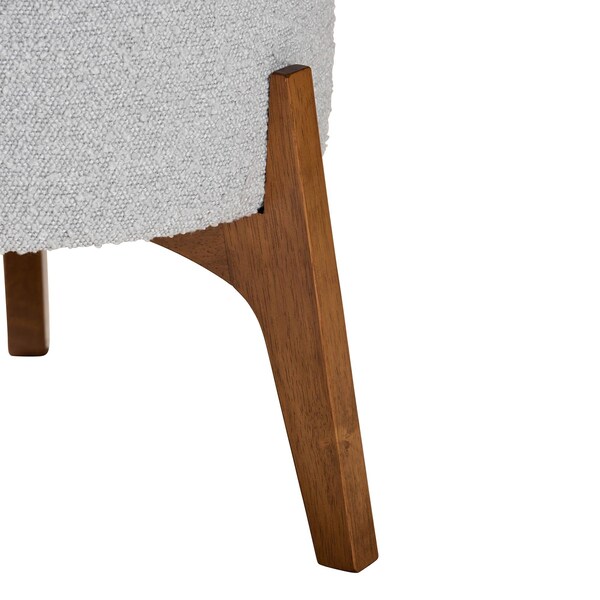 Baxton Studio Elkie Japandi Light Grey Boucle Fabric and Walnut Brown Finished Wood Ottoman Footstool - 233-13323-ZORO