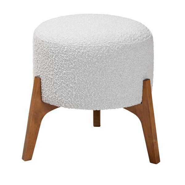 Baxton Studio Elkie Japandi Light Grey Boucle Fabric and Walnut Brown Finished Wood Ottoman Footstool - 233-13323-ZORO