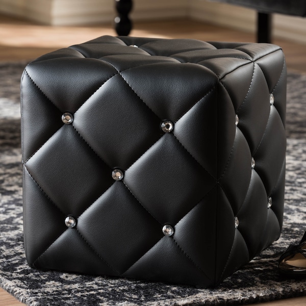 Baxton Studio Stacey Modern Black Faux Leather Upholstered Ottoman - 143-8147
