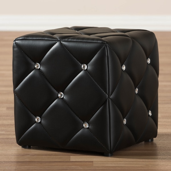 Baxton Studio Stacey Modern Black Faux Leather Upholstered Ottoman - 143-8147