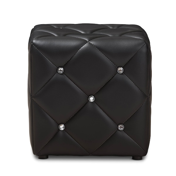 Baxton Studio Stacey Modern Black Faux Leather Upholstered Ottoman - 143-8147