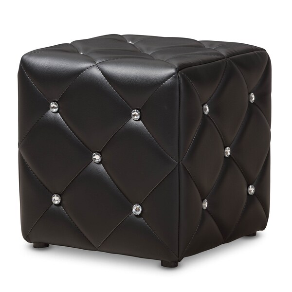 Baxton Studio Stacey Modern Black Faux Leather Upholstered Ottoman - 143-8147