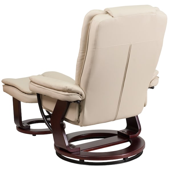 Flash Furniture Beige LeatherSoft Recliner & Ottoman w/ Wood Base - BT-7818-BGE-GG