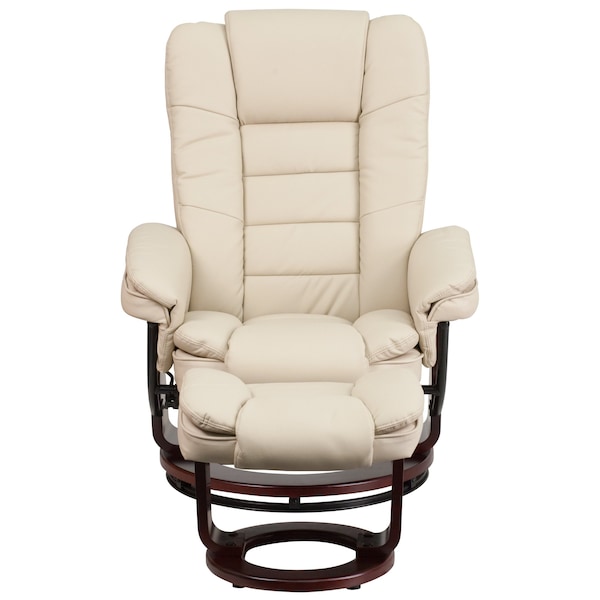 Flash Furniture Beige LeatherSoft Recliner & Ottoman w/ Wood Base - BT-7818-BGE-GG