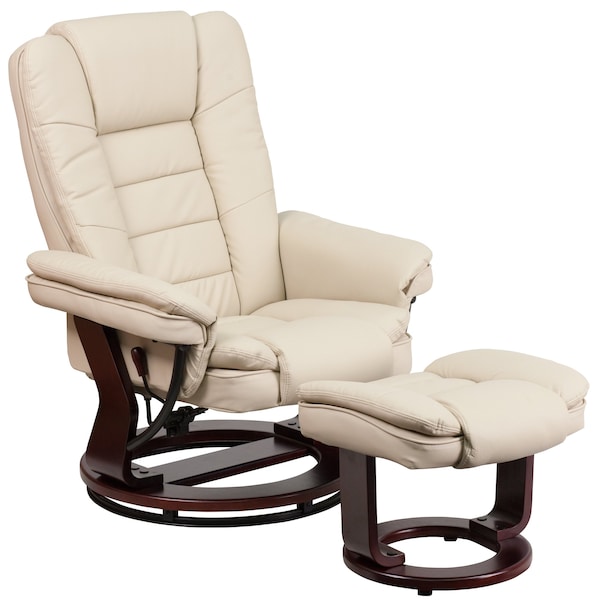 Flash Furniture Beige LeatherSoft Recliner & Ottoman w/ Wood Base - BT-7818-BGE-GG