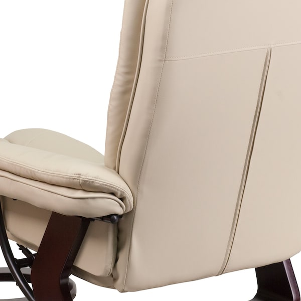 Flash Furniture Beige LeatherSoft Recliner & Ottoman w/ Wood Base - BT-7818-BGE-GG