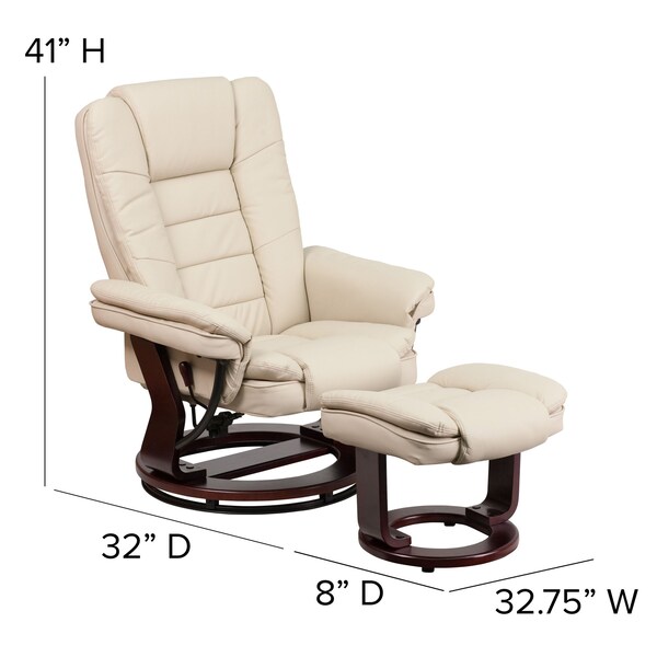 Flash Furniture Beige LeatherSoft Recliner & Ottoman w/ Wood Base - BT-7818-BGE-GG