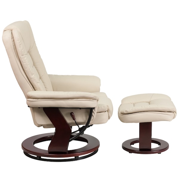 Flash Furniture Beige LeatherSoft Recliner & Ottoman w/ Wood Base - BT-7818-BGE-GG