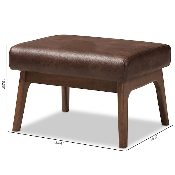 Baxton Studio Bianca Walnut Wood Dark Brown Distressed Faux Leather Effect Ottoman - 140-7547