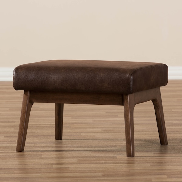 Baxton Studio Bianca Walnut Wood Dark Brown Distressed Faux Leather Effect Ottoman - 140-7547