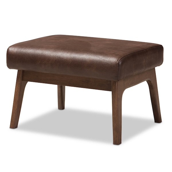 Baxton Studio Bianca Walnut Wood Dark Brown Distressed Faux Leather Effect Ottoman - 140-7547