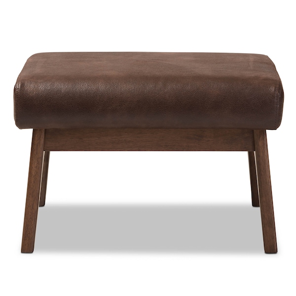 Baxton Studio Bianca Walnut Wood Dark Brown Distressed Faux Leather Effect Ottoman - 140-7547