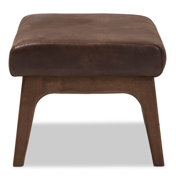 Baxton Studio Bianca Walnut Wood Dark Brown Distressed Faux Leather Effect Ottoman - 140-7547