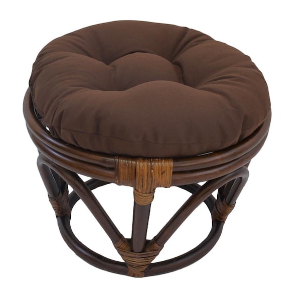 International Caravan Rattan Footstool with Twill Cushion, Chocolate - 3301-TW-CH
