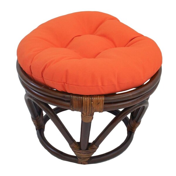 International Caravan Rattan Footstool with Twill Cushion, Tangerine Dream - 3301-TW-TD