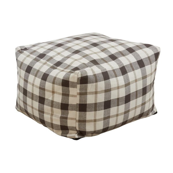 Doba-Bnt SARO 20 x 20 x 14 in. Floor Pouf with Grey Plaid Design - SA2492756