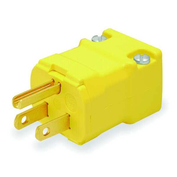 Clavija recta industrial de Hubbell, 2 polos, 15 A, 125V CA, 5-15, terminal de tornillo, amarilla - HBL5965VY