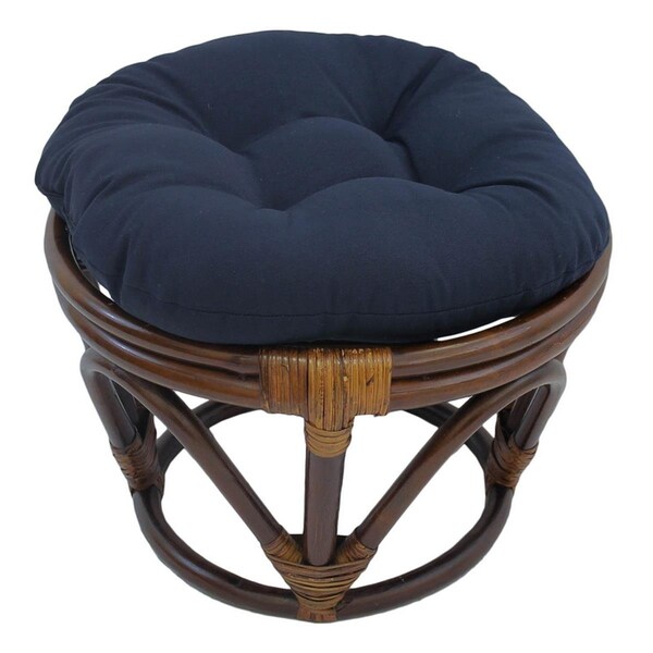 Fixturesfirst Rattan Footstool with Twill Cushion, Navy - FI3000125