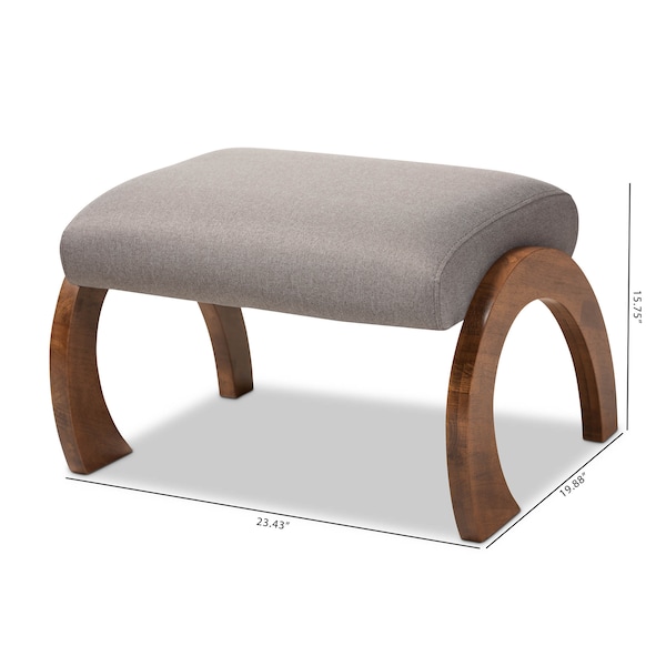 Baxton Studio Sandrine Grey Upholstered Walnut Brown Finished Wood Ottoman - 148-8223
