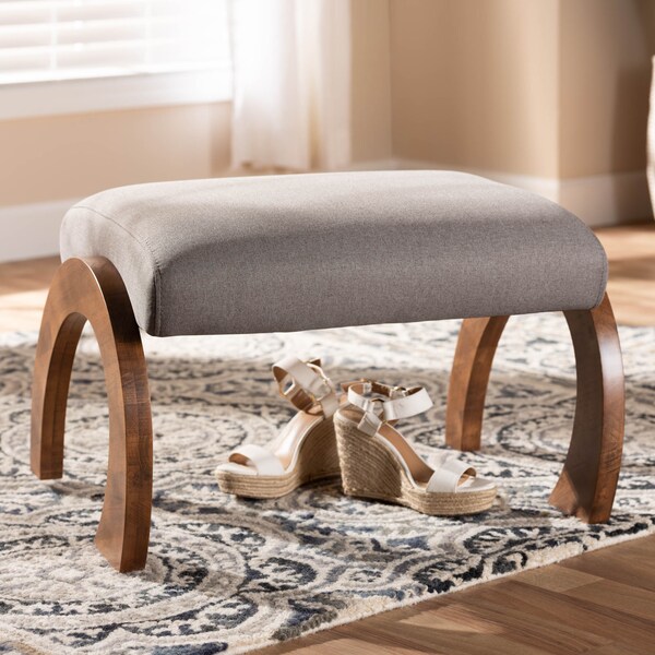 Baxton Studio Sandrine Grey Upholstered Walnut Brown Finished Wood Ottoman - 148-8223