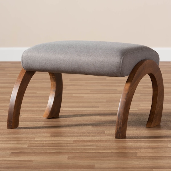 Baxton Studio Sandrine Grey Upholstered Walnut Brown Finished Wood Ottoman - 148-8223