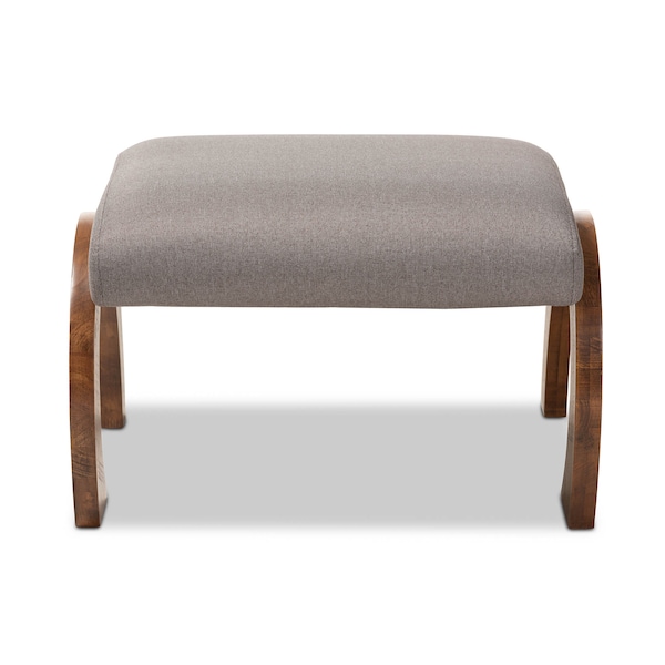 Baxton Studio Sandrine Grey Upholstered Walnut Brown Finished Wood Ottoman - 148-8223