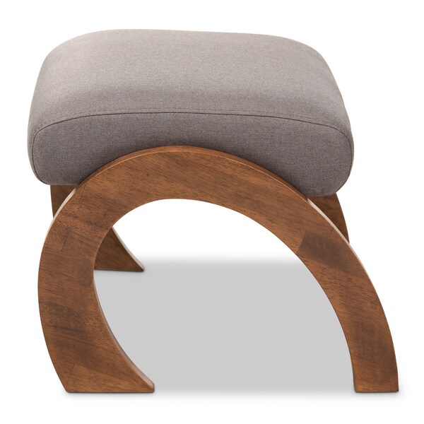 Baxton Studio Sandrine Grey Upholstered Walnut Brown Finished Wood Ottoman - 148-8223