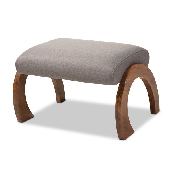Baxton Studio Sandrine Grey Upholstered Walnut Brown Finished Wood Ottoman - 148-8223