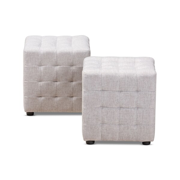 Baxton Studio Elladio Beige Upholstered Tufted Cube Ottoman, PK2 - 156-9297