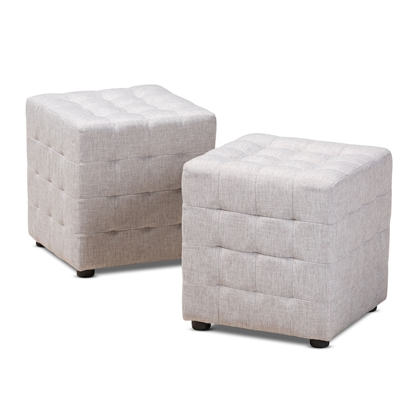 Baxton Studio Elladio Beige Upholstered Tufted Cube Ottoman, PK2 - 156-9297