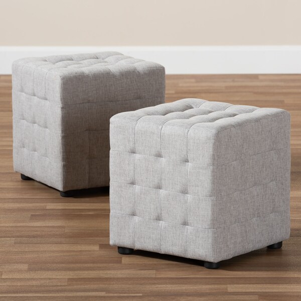 Baxton Studio Elladio Beige Upholstered Tufted Cube Ottoman, PK2 - 156-9297