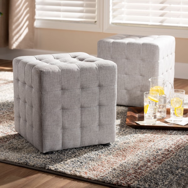 Baxton Studio Elladio Beige Upholstered Tufted Cube Ottoman, PK2 - 156-9297