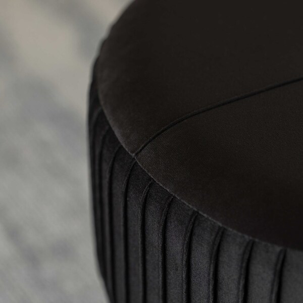 Fabulaxe Round Velvet Ottoman Stool Raised with Hairpin Gold Base, Black, Small - QI004324.BK.S