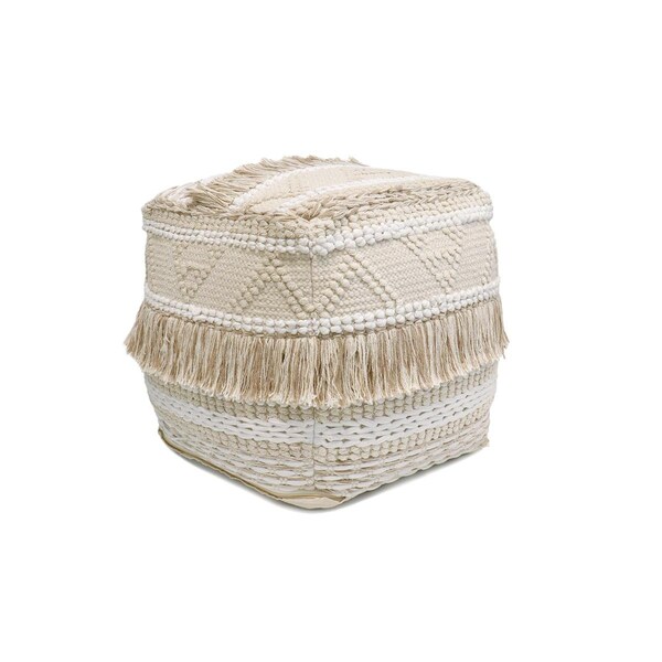 Pasargad Home Grand Canyon Tassles Cotton Pouf - Beige - 17.75 x 17.75 x 17.75 in. - PPF-261-1