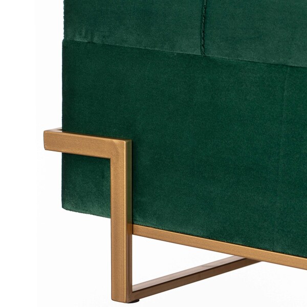 Fabulaxe Velvet Storage Ottoman Stool Box with Abstract Golden Legs - Decorative Sitting Bench, Green Small - QI003939.GN