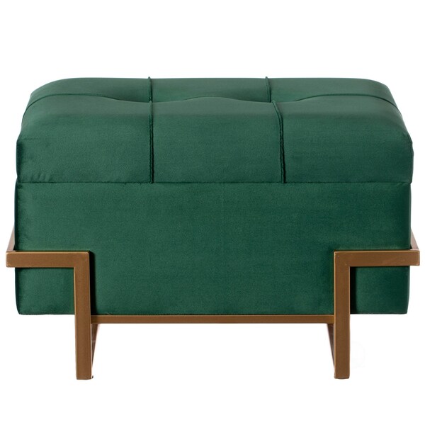 Fabulaxe Velvet Storage Ottoman Stool Box with Abstract Golden Legs - Decorative Sitting Bench, Green Small - QI003939.GN