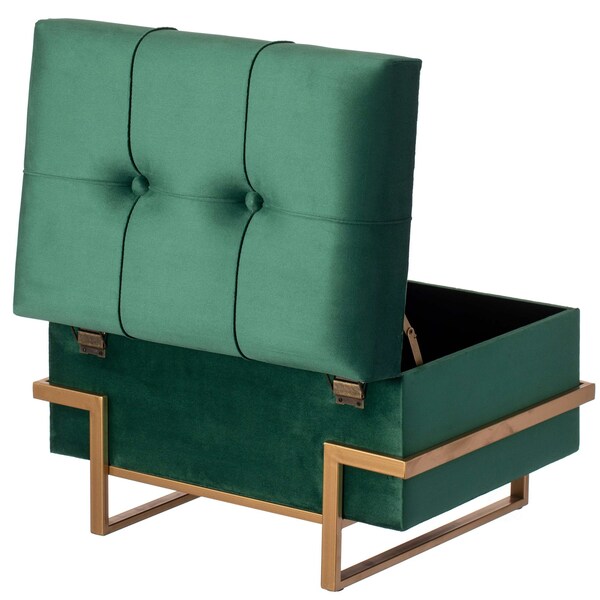 Fabulaxe Velvet Storage Ottoman Stool Box with Abstract Golden Legs - Decorative Sitting Bench, Green Small - QI003939.GN