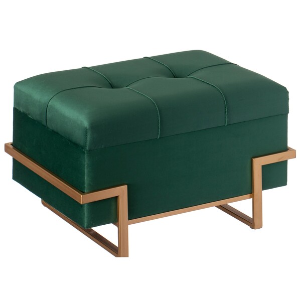 Fabulaxe Velvet Storage Ottoman Stool Box with Abstract Golden Legs - Decorative Sitting Bench, Green Small - QI003939.GN